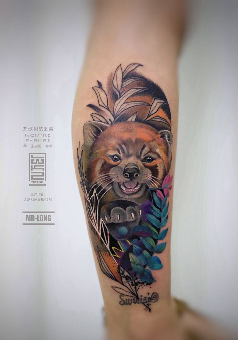 龙纹刻战纹身图片_腿部欧美写实纹身图案