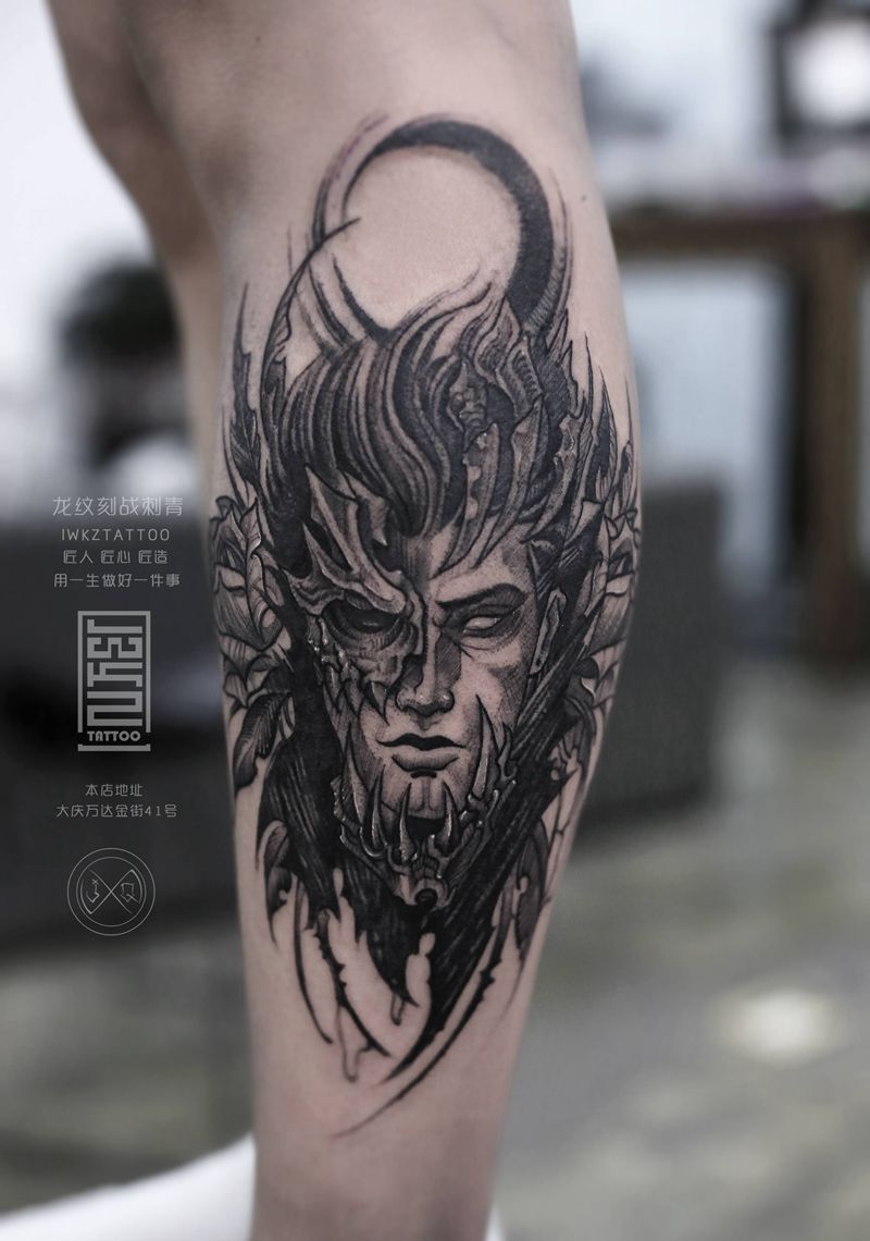 龙纹刻战纹身图片_欧美写实纹身图案