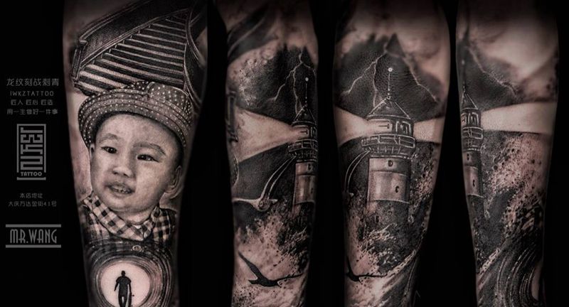 Family纹身图片_手臂欧美写实纹身图案