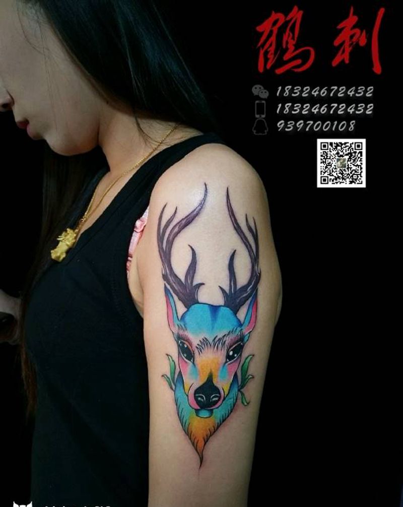彩色鹿纹身图片