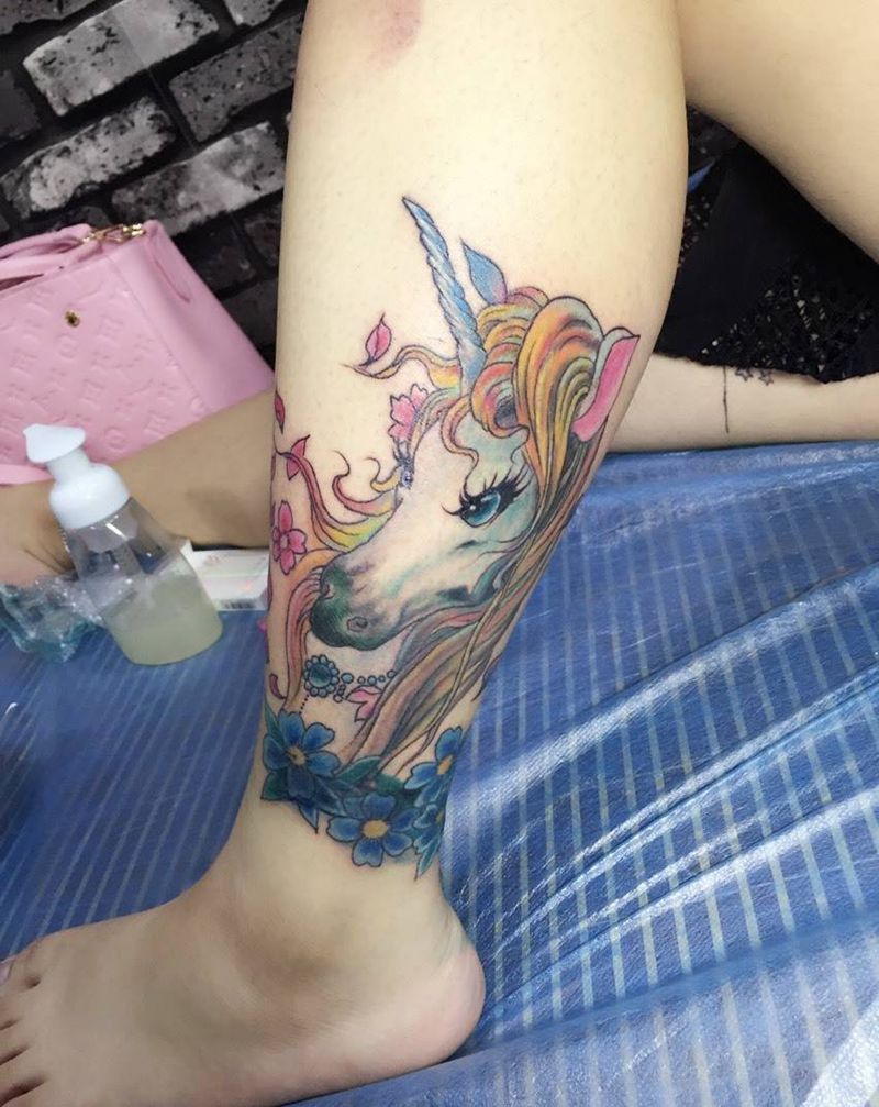 遮盖，独角兽纹身图片