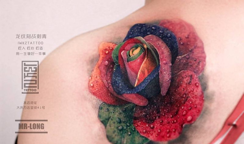 龙纹刻战刺青文化纹身图片_肩部欧美写实纹身图案