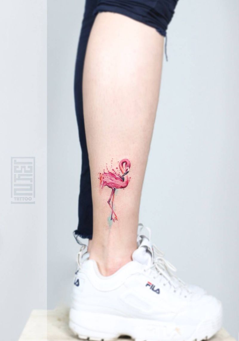 龙纹刻战刺青文化万达店出品——ins风火烈鸟 by：王BOSS纹身图片