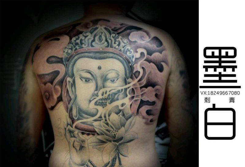 满背作品添加背景纹身图片