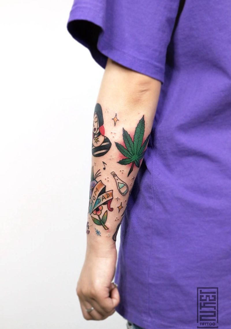 school作品/墨禹纹身图片_成品手臂欧美人物纹身图案