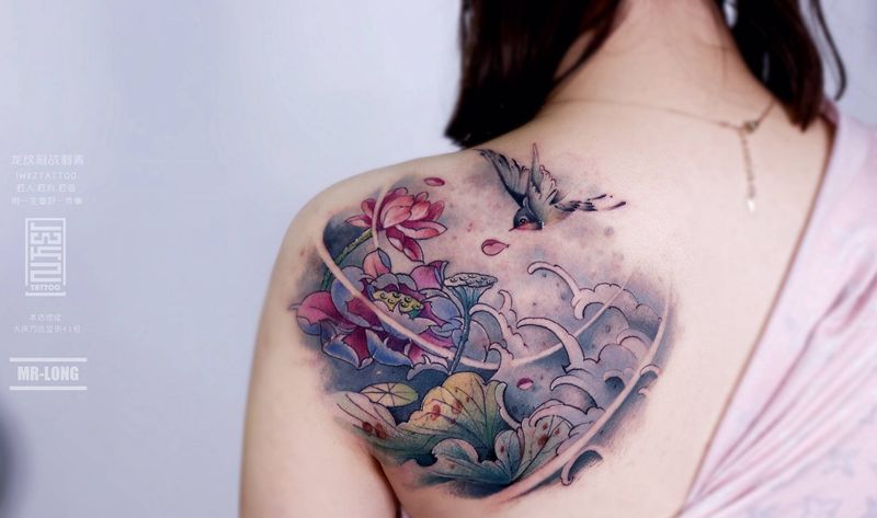 遮盖疤痕纹身图片_背部纹身图案