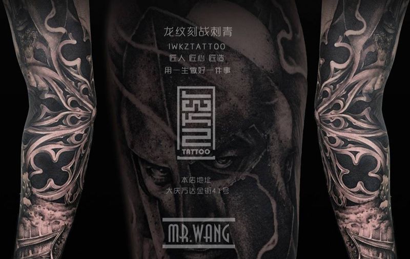 龙纹刻战刺青文化纹身图片_手臂欧美写实纹身图案