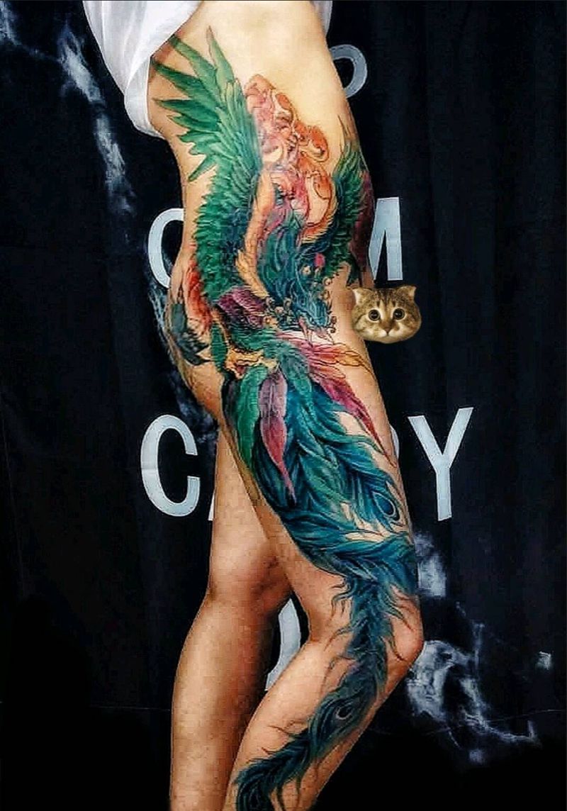 凤凰纹身图片_腰部腿部纹身图案