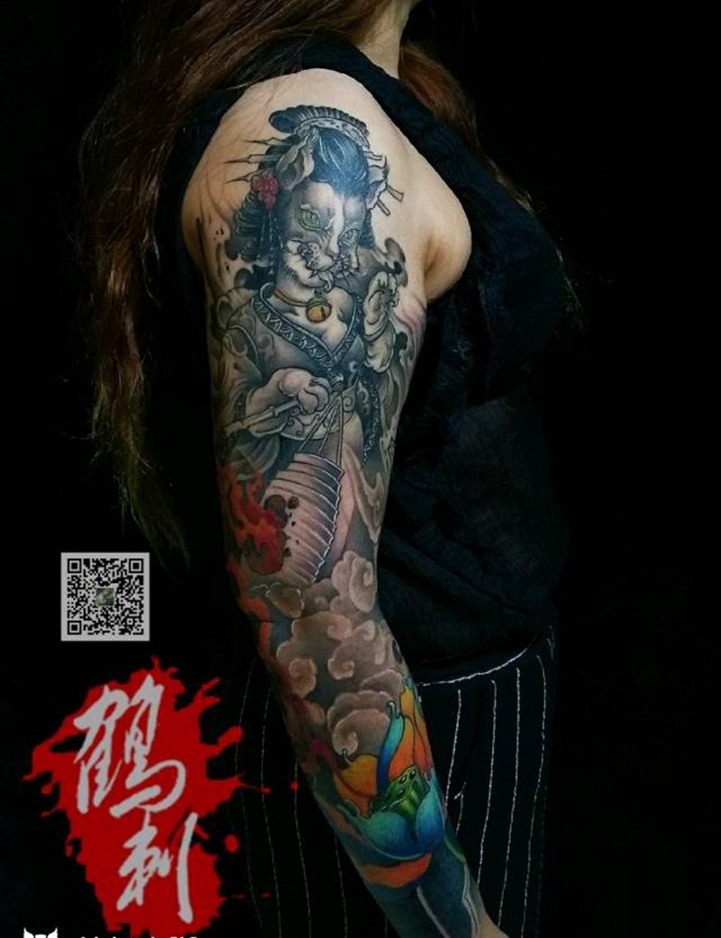 我用花臂，揽你一世倾城纹身图片