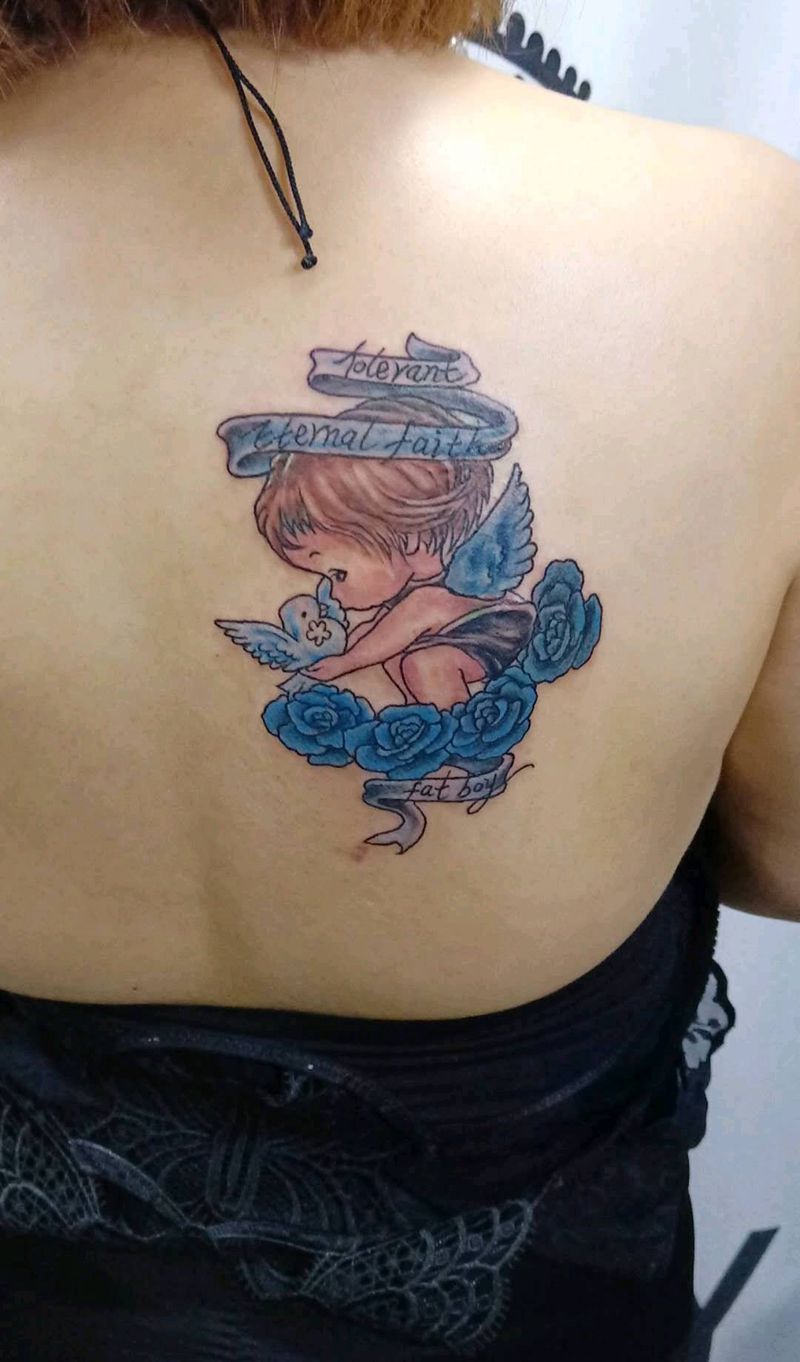 天使纹身图片_背部纹身图案