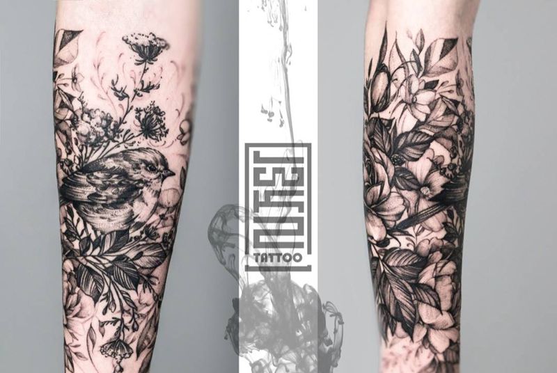 清新花纹身图片_成品手臂清新植物纹身图案