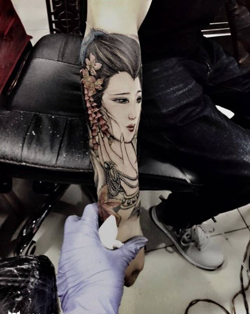 原创手稿艺妓纹身纹身图片