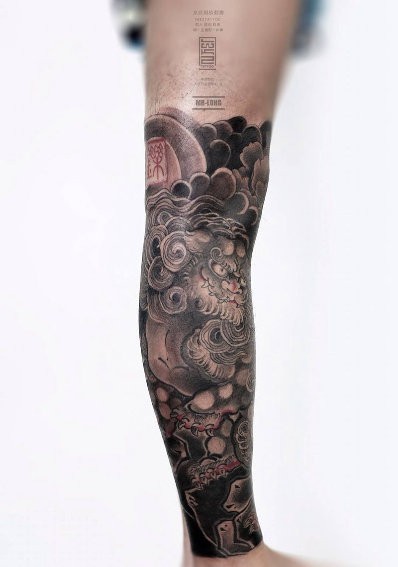 龙纹刻战刺青文化机构纹身图片_腿部老传统纹身图案
