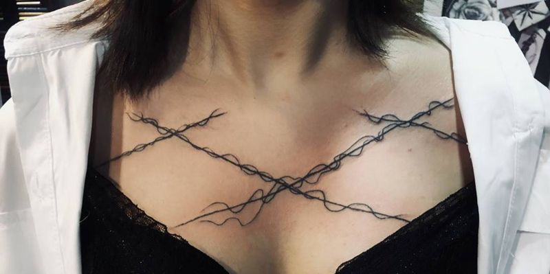 personalism纹身图片_字符几何清新胸部成品纹身图案