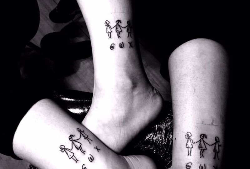 闺蜜TATTOO纹身图片_成品腿部清新习俗人物字符原创纹身图案