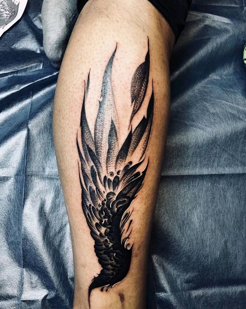 大翅膀纹身图片_手臂腿部纹身图案