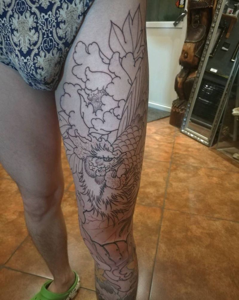 花腿大公鸡纹身图片