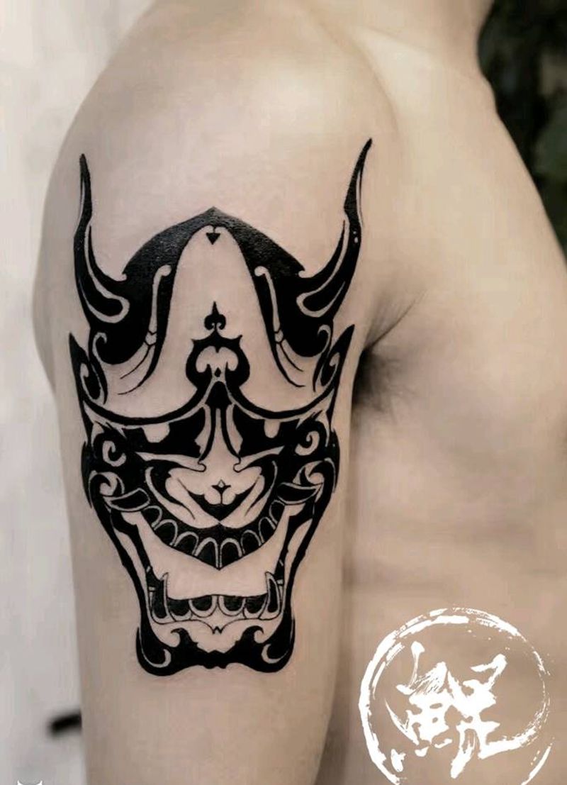 大臂纹身图片_肩部手臂传统字符人物鬼神图腾原创成品纹身图案