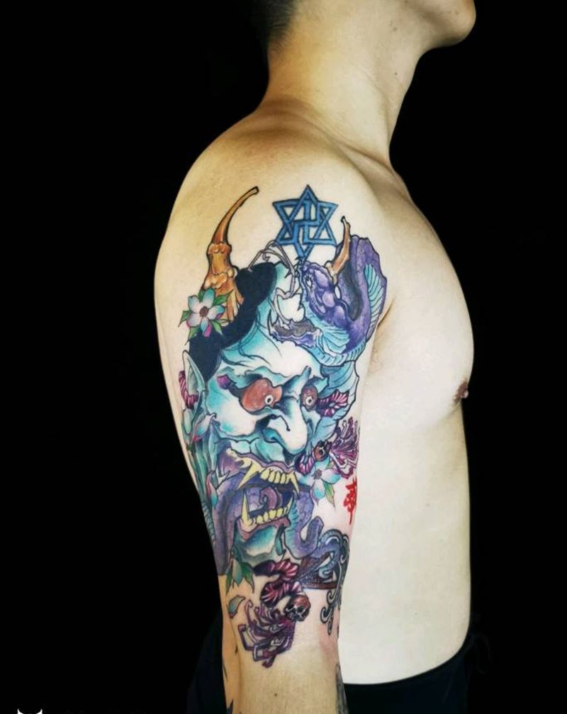 般若纹身图片_手臂新传统老传统纹身图案