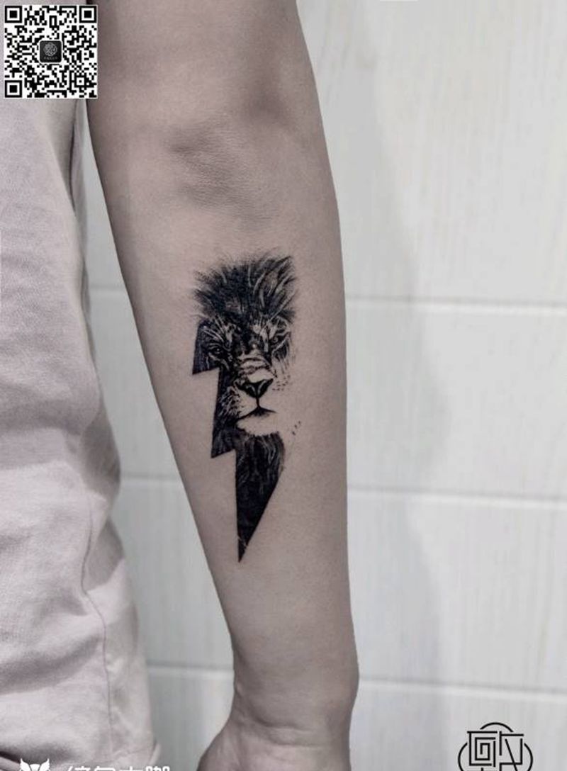小臂纹身图片_手臂欧美写实狮子纹身图案