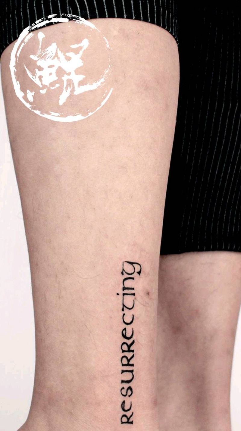 小腿纹身图片_腿部清新字符图腾原创成品纹身图案