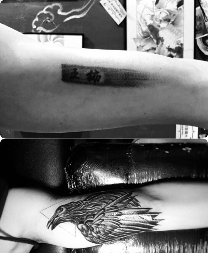 乌鸦（遮盖）纹身图片_原创动物成品手稿手臂肩部写实欧美纹身图案