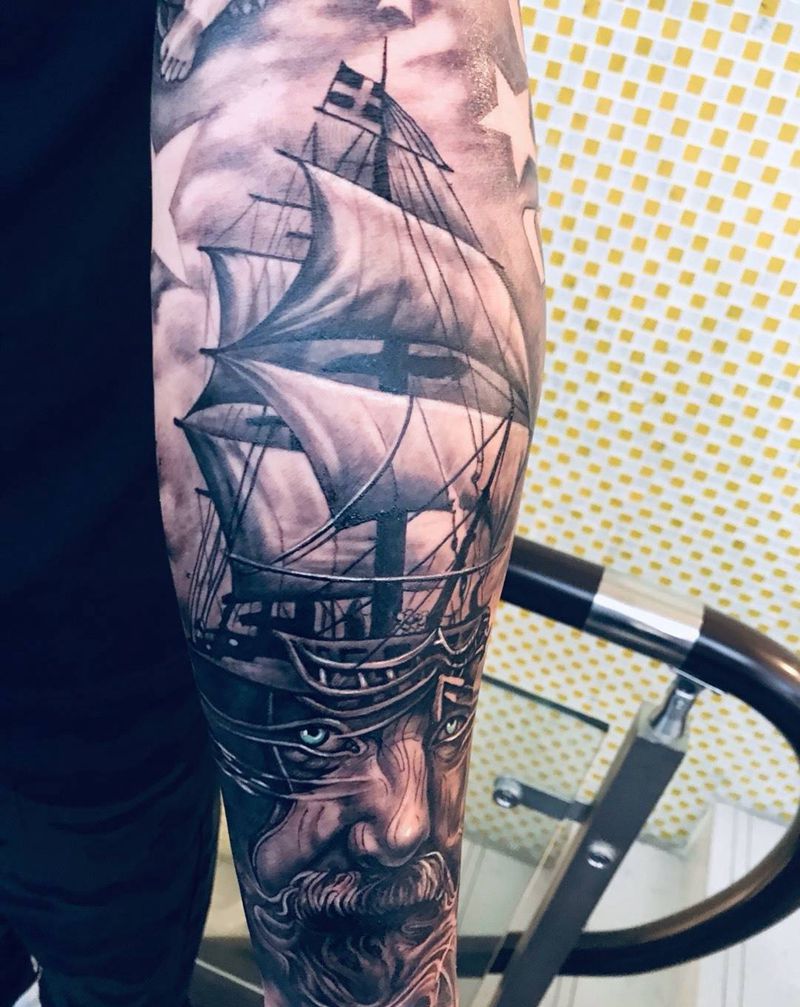 帆船波塞冬纹身图片