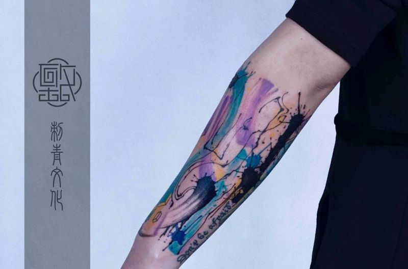小臂纹身图片_手臂水墨水彩纹身图案