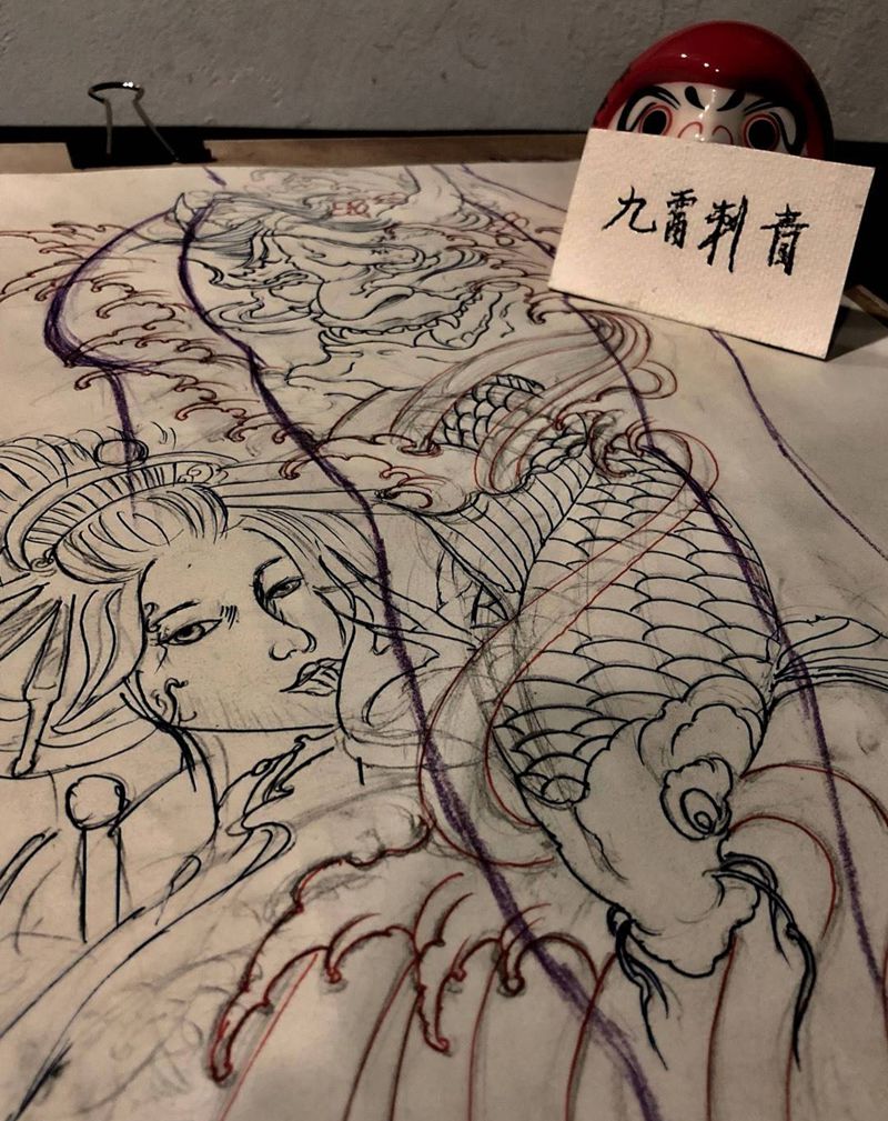 按顾客要求设计的传统花臂手稿✍