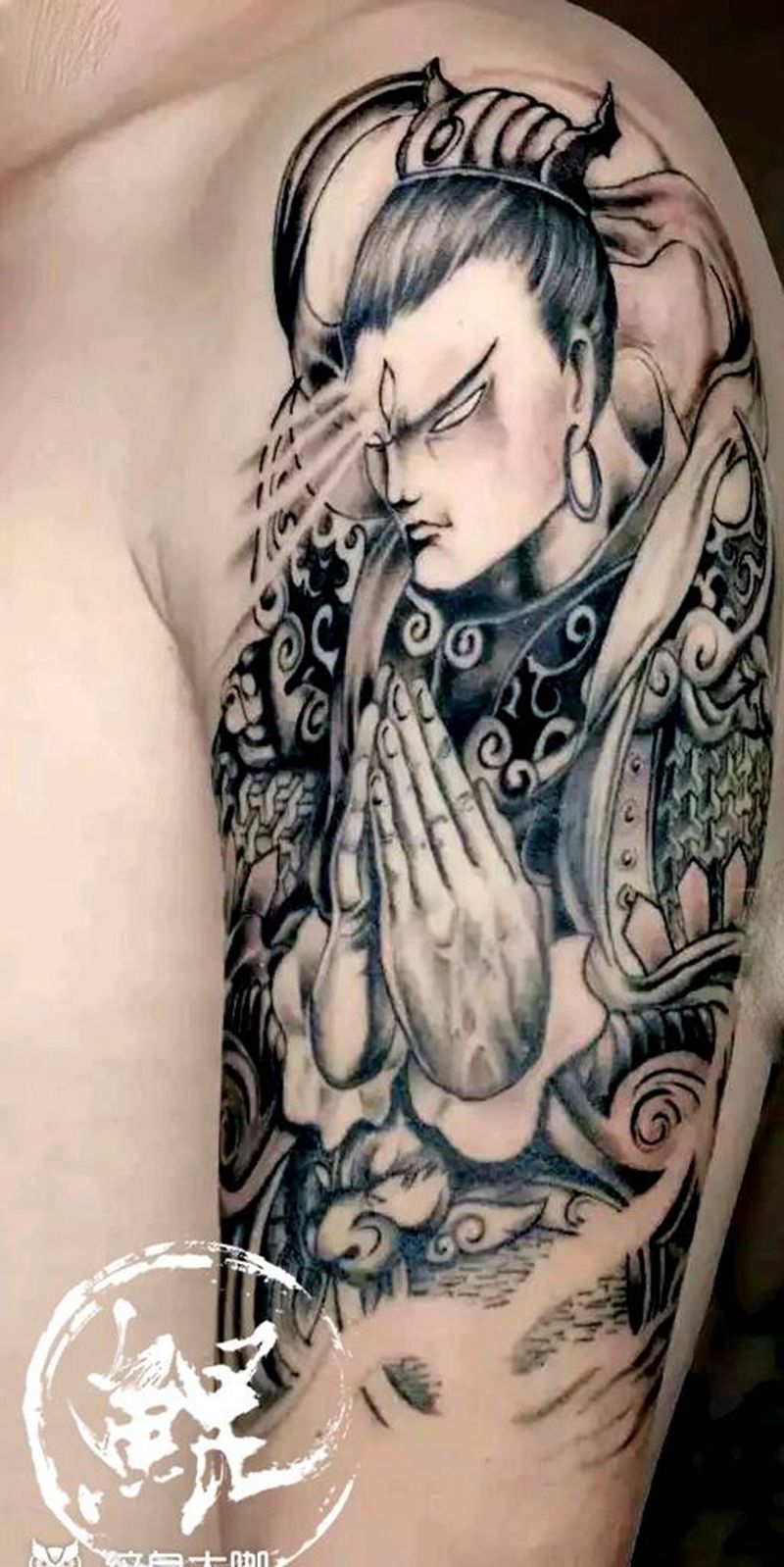 大臂纹身图片_手臂传统人物鬼神原创成品纹身图案