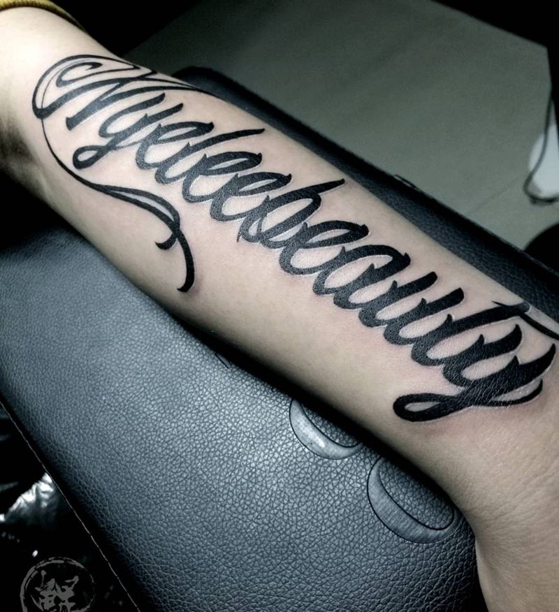 小臂纹身图片_手臂清新几何字符图腾原创成品纹身图案