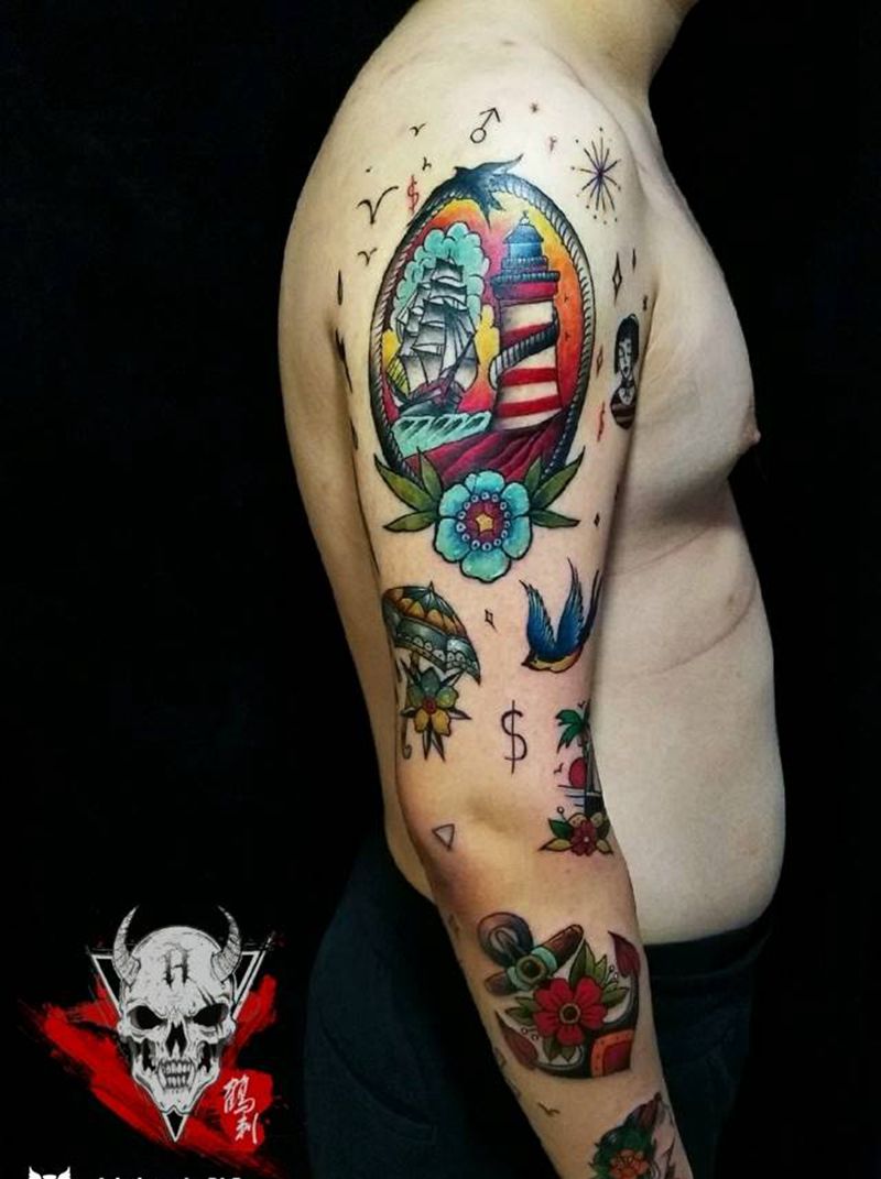 拼凑花臂纹身图片