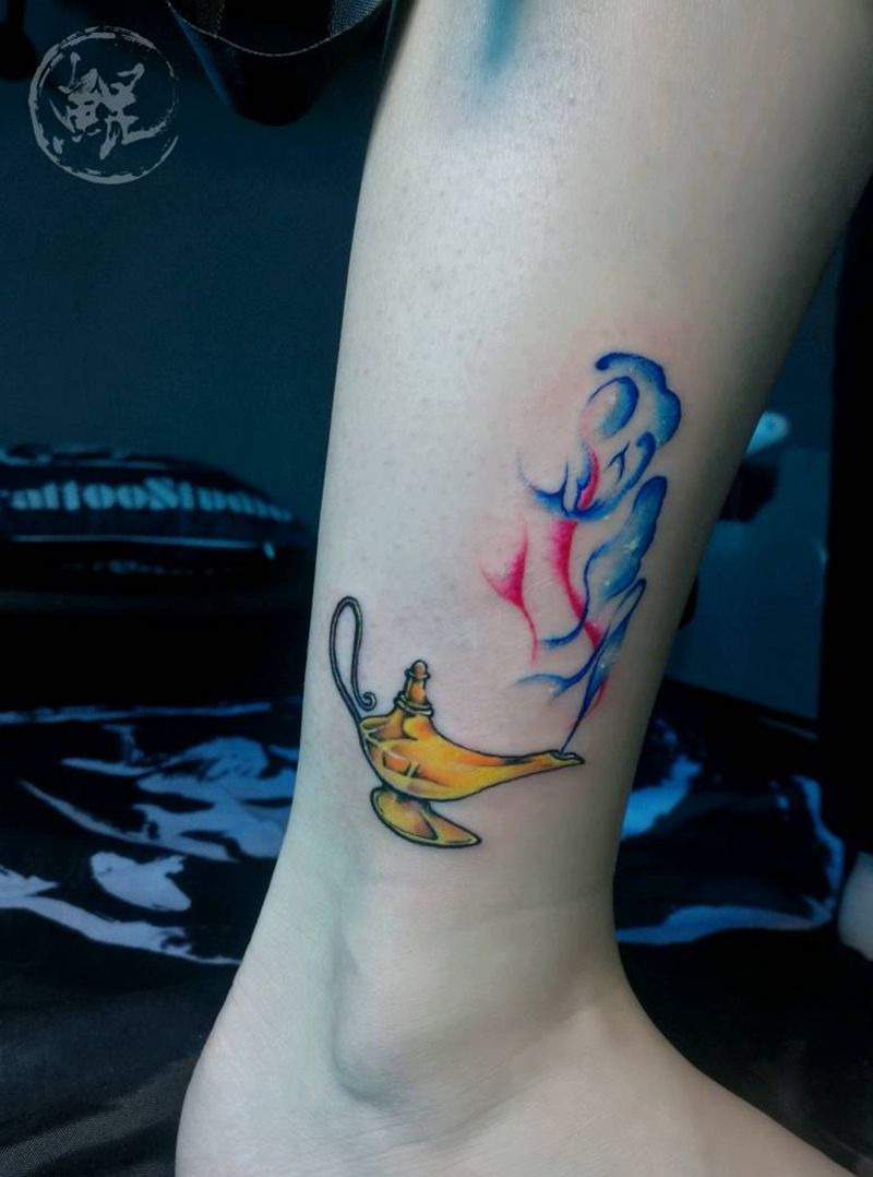 脚踝纹身图片_腿部脚部清新几何字符鬼神原创成品纹身图案