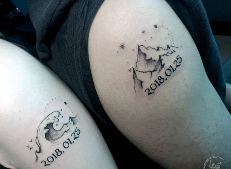 大臂纹身图片_手臂清新几何字符静物图腾情侣原创成品纹身图案