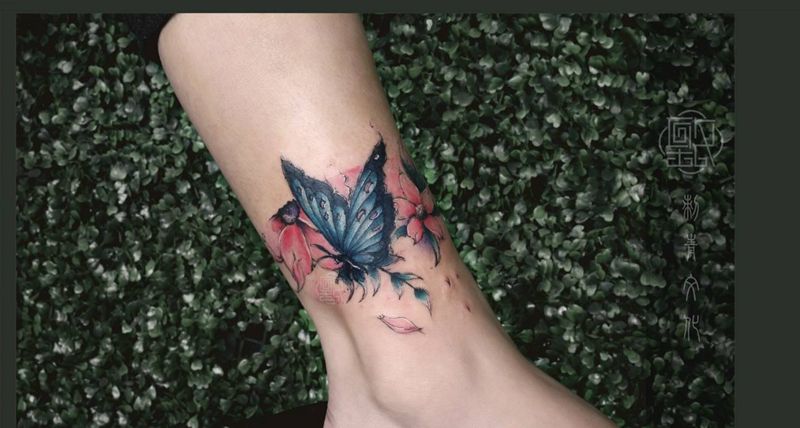 失败纹身修改纹身图片_脚部水墨水彩纹身图案