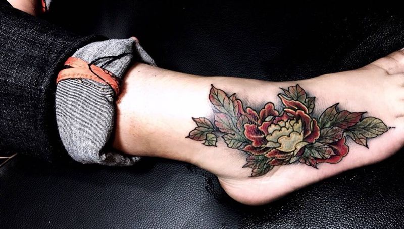 好像除了纹身。没有什么能walk beside you纹身图片_成品脚部传统习俗清新国画原创静物植物纹身图案