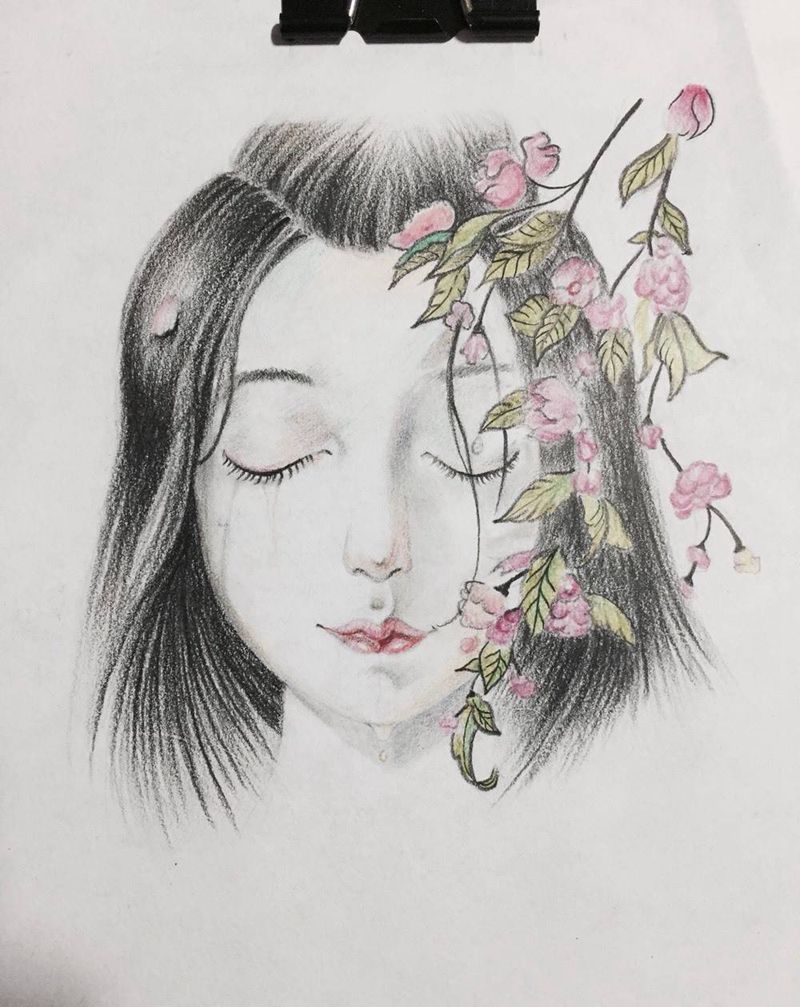 古风美女纹身图片_手稿写实人物原创纹身图案