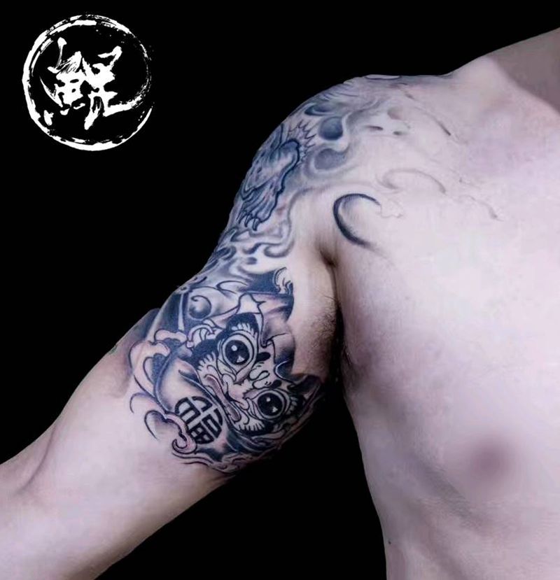 失败纹身修改＋添加纹身图片_肩部手臂传统人物鬼神原创成品纹身图案