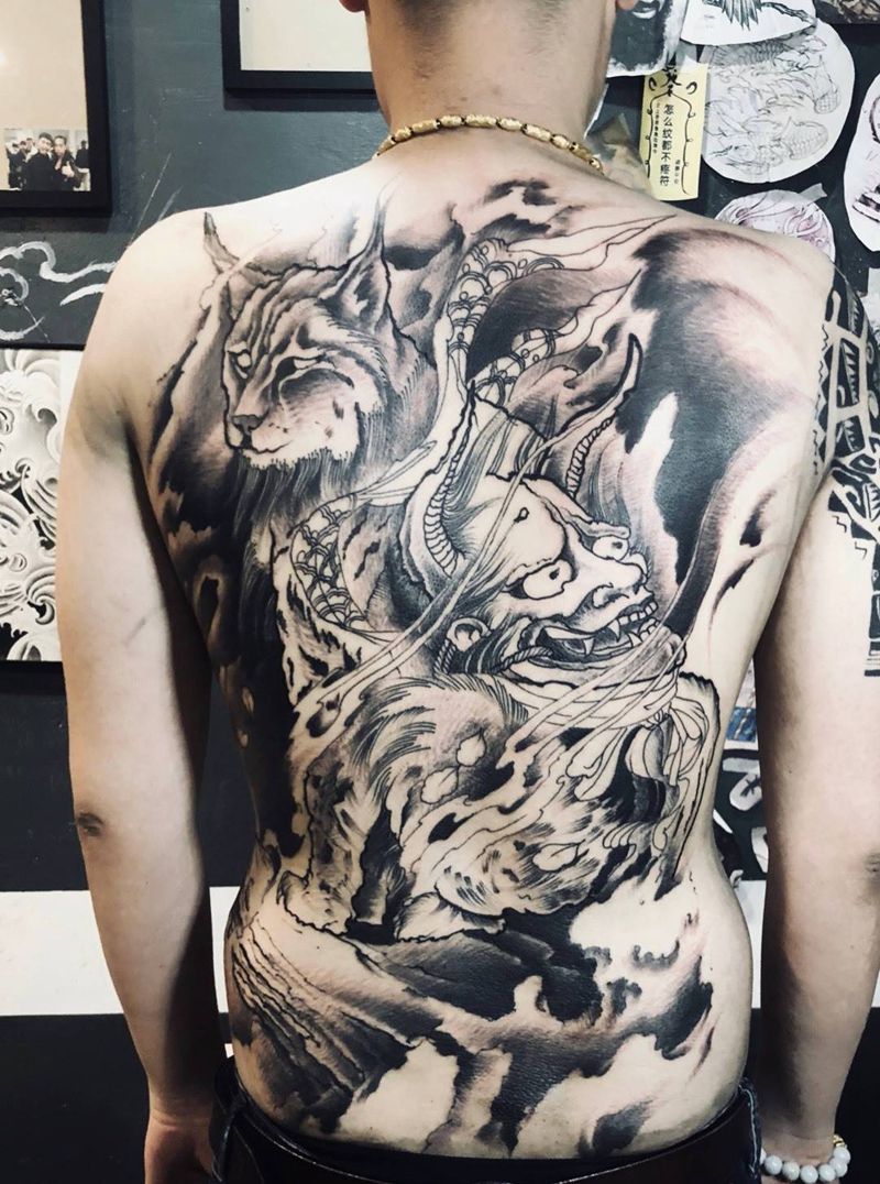 猞猁  全程7.5个小时纹身图片_鬼神动物宗教传统习俗背部纹身图案