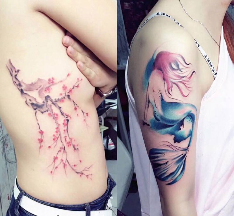 花，美人鱼纹身图片