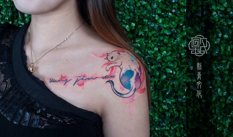 肩部(添加 字母非本店作品)纹身图片_肩部水墨水彩纹身图案