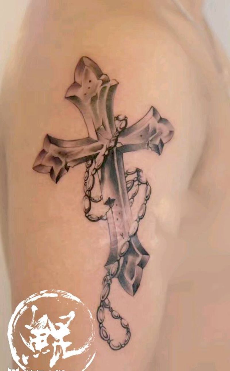 大臂纹身图片_肩部手臂传统习俗写实宗教原创成品纹身图案