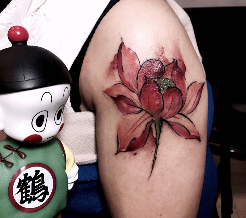 疤痕遮盖纹身图片_传统国画清新静物植物肩部成品手稿插画纹身图案