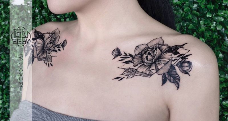 肩部纹身图片_肩部点刺纹身图案