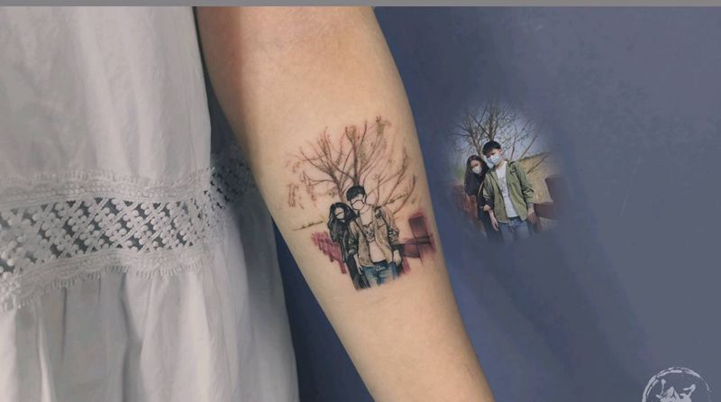 简笔/漫画风(小臂)纹身图片_手臂水彩几何纹身图案