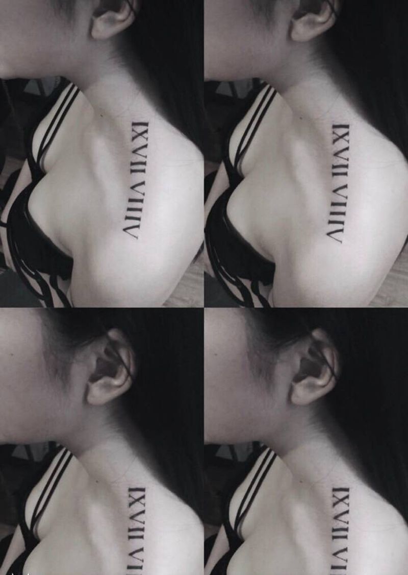 罗马数字纹身图片_成品肩部传统字符纹身图案