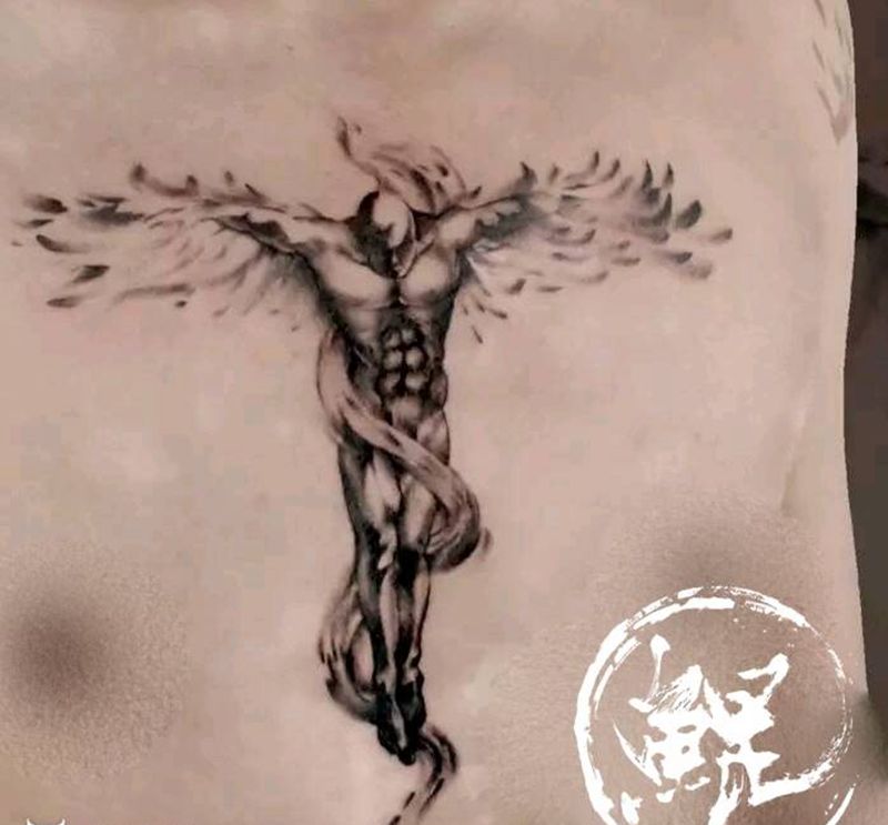 前胸纹身图片_胸部写实人物原创成品纹身图案