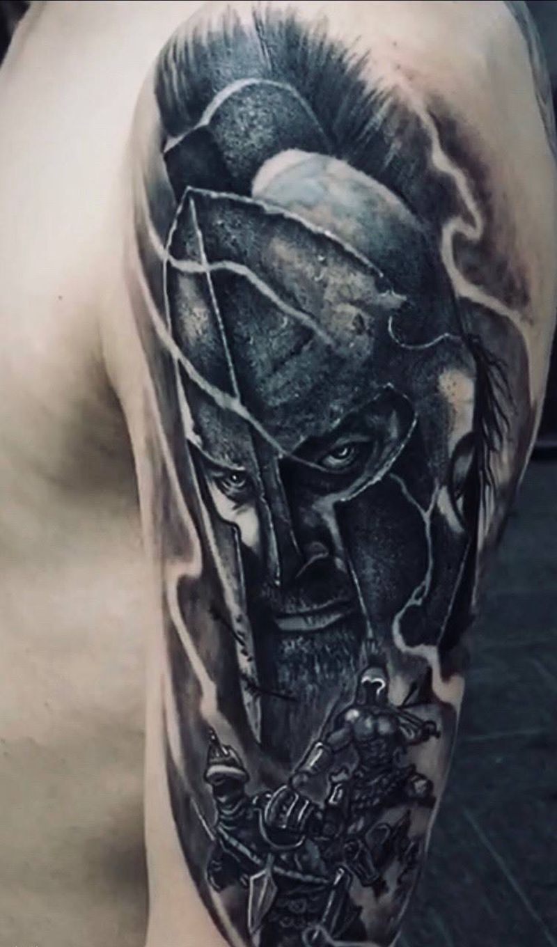 斯巴达勇士遮盖旧图纹身图片