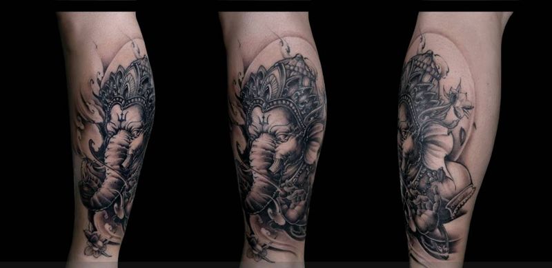 象神(小腿)纹身图片_新传统纹身图案