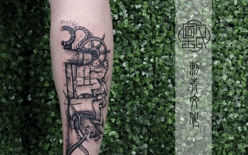 小腿纹身图片_腿部纹身图案